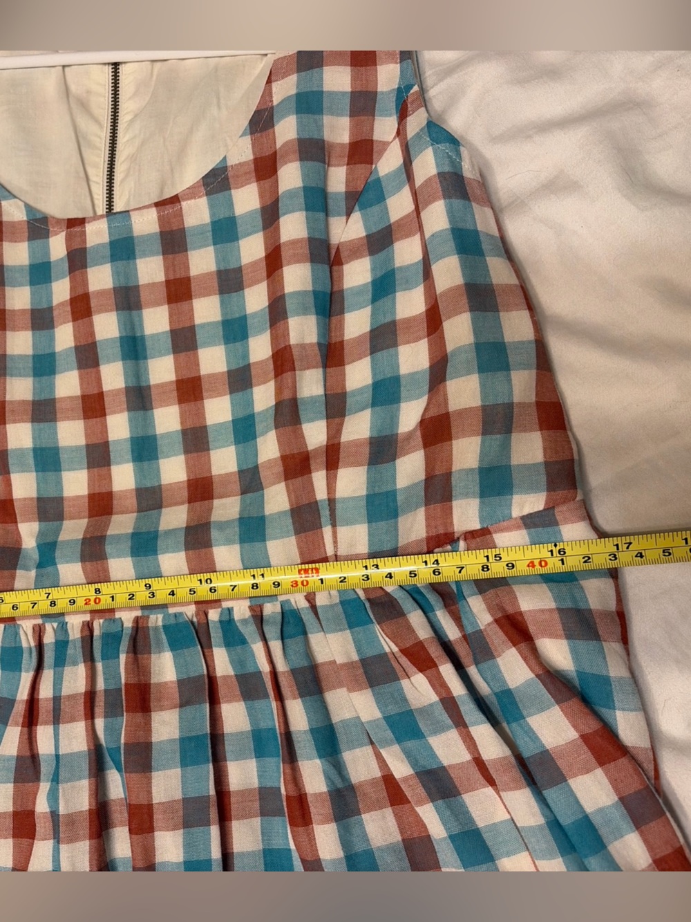 Gingham Plaid Fossil Sleeveless Dress Americana Cottage Core Picnic - Picture 5 of 7